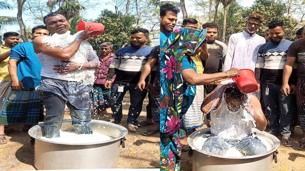 দুধ দিয়ে গোসল করে জুয়া ছাড়ার ঘোষণা যুবকের